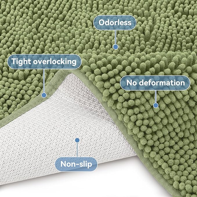 Bcoimo 44"×24" Absorbent Bath Mat, Non-Slip with Backing Chenille Bath Rug and Machine Washable Bathroom Mat Quick-Dry Design. Ideal for Bathroom and Tub Areas
