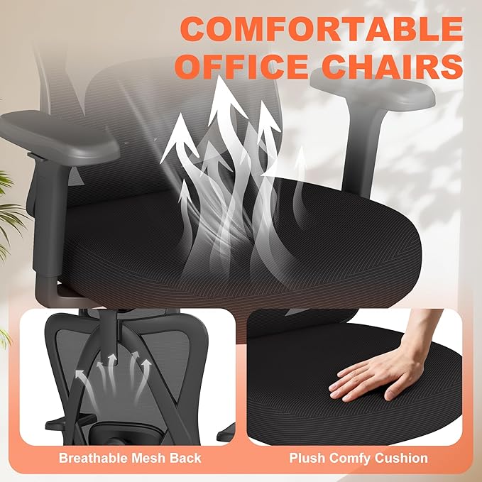 AnyGod Office Chair Ergonomic Desk Chair,Adjustable Headrest Lumbar Support,300lbs Wide Seat Big and Tall with 3D Armrests, Comfy for Computer Work, Study, Home Office (Black)
