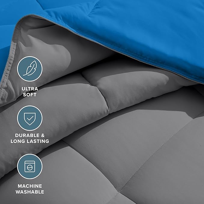 Bare Home Comforter - Twin/Twin Extra Long - Reversible Colors - Goose Down Alternative - Ultra-Soft - Premium 1800 Series - All Season Warmth - Bedding Comforter (Twin/Twin XL, Grey/Medium Blue)