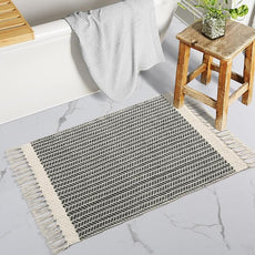 Lahome Boho Bathroom Rugs, Small 2x3 Entry Rug Washable Front Door Bath Mat Woven Cotton Area Rug with Tassels, Farmhouse Non Shedding Lightweight Grey Throw Rug Low Pile Carpet for Kitchen