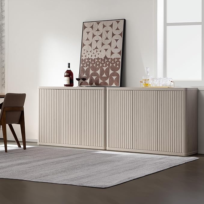 SICOTAS Buffet Cabinet with Storage Accent Sideboard with 6 Doors Modern 93.2" Credenza Fluted Buffet Table Media Console Cabinet Entryway Cabinets for Living Room Kitchen Dining Room Hallway