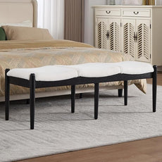 DUOMAY 55'' Modern Ottoman Bench, Chenille Upholstered Entryway Bench Bedroom Bench with Wood Legs, End of Bed Bench for Bedroom, Living Room, Corners, Kitchen, White