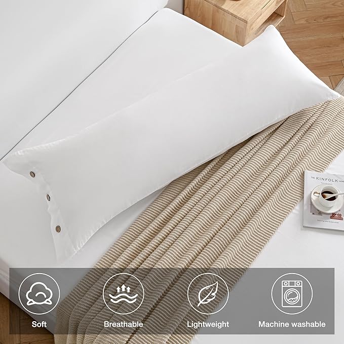 JELLYMONI Pillowcase Body Cotton 1pc Button Cream White Pillow Case 20×54in 100% Washed Cotton Soft Breathable Pillow Covers(Pillows are not Included)