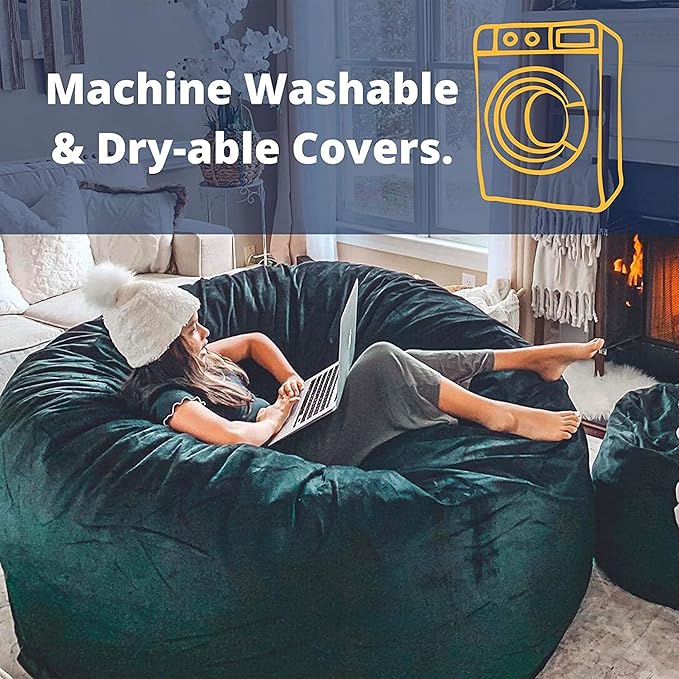 Ultimate Sack 6000 6-Foot Bean Bag Chair, Brown Fur Cover – Oversized Foam Lounger, Floor Seat, Small Sofa, or Couch Bed for Living Area, Gaming Room, or Reading Lounge