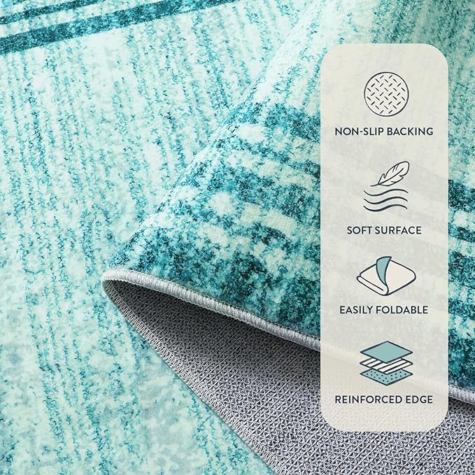 Lahome Abstract Runner Rug,Teal 2.5x8 Runners for Hallways Washable Non-Slip Kitchen Rug Runner,Low-Pile Soft Entryway Runner Rug Minimalist Solid Indoor Carpet Runner for Bedroom Laundry Bathroom