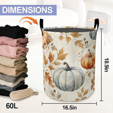 Fall Pumpkins Laundry Basket, Maple Leaves Oxford Cloth Laundry Hamper With Handle Foldable Portable Clothes Storage Basket Storage Bag For Laundry Room/Bathroom/Bedroom/Dormitories