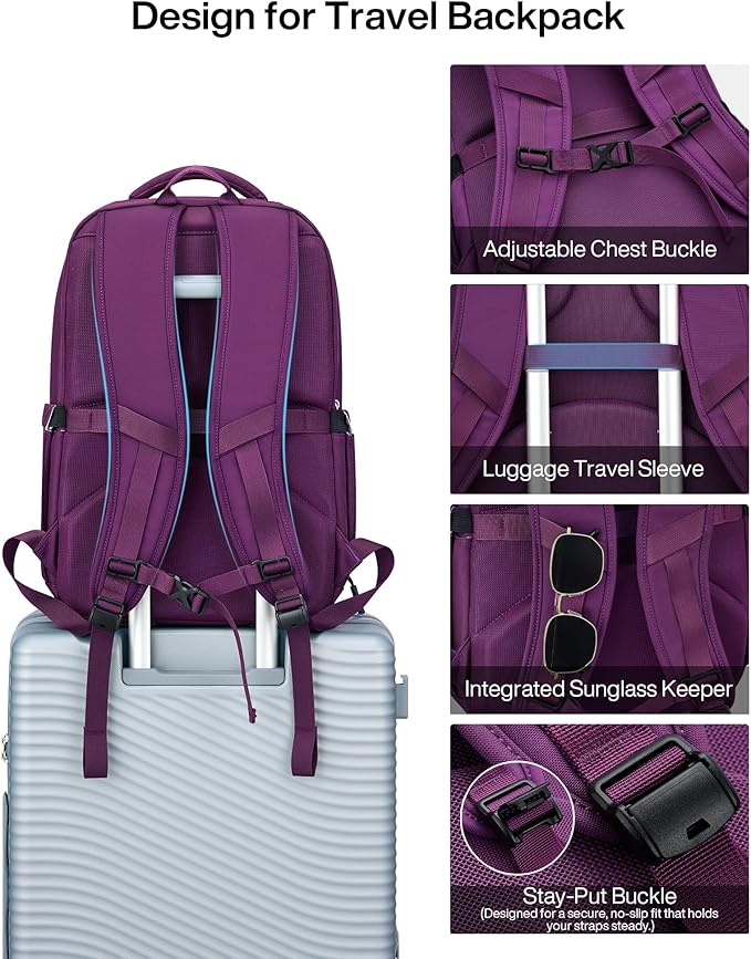 MILADA Expandable Travel Backpack 28L to 39L, TSA-Approved Carry On Backpack with 17 Inch Laptop Compartment, School Business Work Backpack for Men & Women, Purple