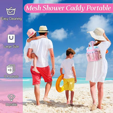 Hillban 4 Pcs Mesh Shower Caddy Portable Large Quick Dry Shower Caddy Basket with Deeper 8 Pockets and 2 Handles Hanging Bag for College Dorm Room(Pink)