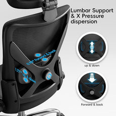 Ergonomic Office Chair-Computer X-Shaped Chair Mesh PU Leather with Adjustable Lumbar Support-Executive Desk Chair High Back with Headrest Flip-Up Arms for Long Hours (Black)
