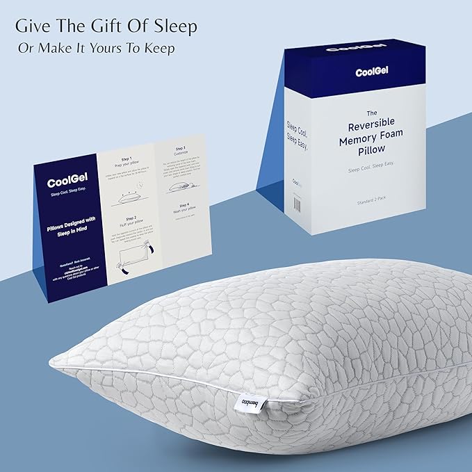 Cool Gel Cooling Pillow for Hot Sleepers - King Size Shredded Memory Foam Pillows for Sleeping - Adjustable Neck & Shoulder Support, Reversible Cover, Hypoallergenic & Breathable