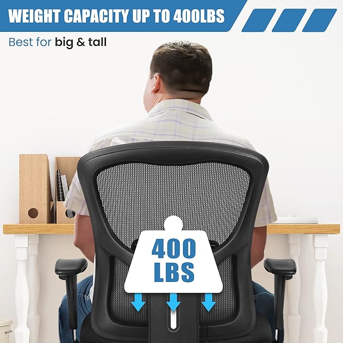 Bigroof Home Office Chair Ergonomic Mesh Desk Chair 400lbs with Adjustable Lumbar Support Arms High Back Wide Seat Task Executive Rolling Swivel Chair for Women Men, Heavy People