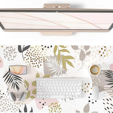 QIYI Large Mouse Pad, Exotic Pattern Desk Mat for Desktop, Women Girls Office Décor Desk Accessories, PU Leather Waterproof Gaming Mousepad, Tropical Plants Gold Desk Pad Computer Mat, 31.5