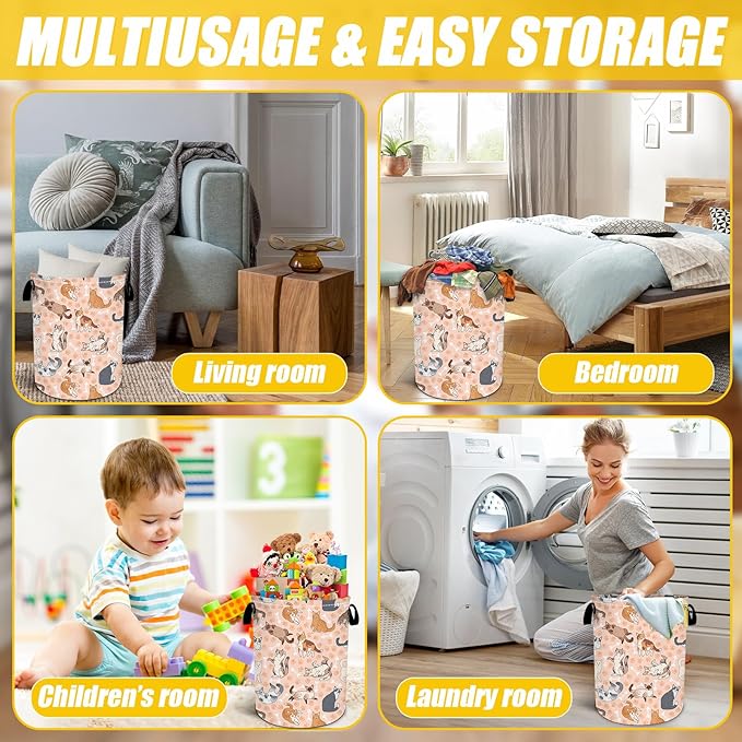 Funny Cats Laundry Basket,Foldable Oxford Cloth Funny Tote Bag Laundry Hamper Clothes Storage Bucket Toy Organizer For Bathroom Laundry Storage Bedroom 18.9x16.5