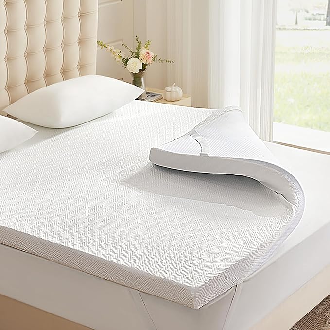 3 Inch Memory Foam Mattress Topper Queen, Memory Foam Pad with Removable & Washable Cover, Bed Topper for Back Pain, Non-Slip Ventilated Design, Queen Size