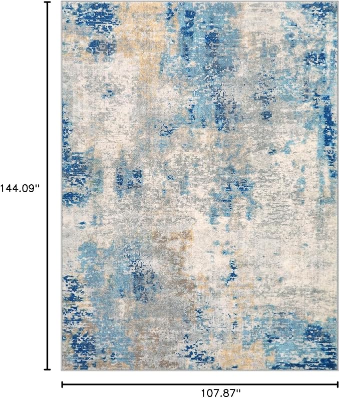 Lahome Modern Abstract 9x12 Area Rugs for Living Room, Washable Living Room Rug for Bedroom Low Pile Non Slip, Soft Indoor Accent Carpet for Dining Room Table Apartment, Blue/Grey