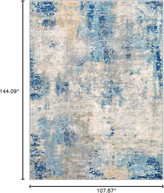 Lahome Modern Abstract 9x12 Area Rugs for Living Room, Washable Living Room Rug for Bedroom Low Pile Non Slip, Soft Indoor Accent Carpet for Dining Room Table Apartment, Blue/Grey
