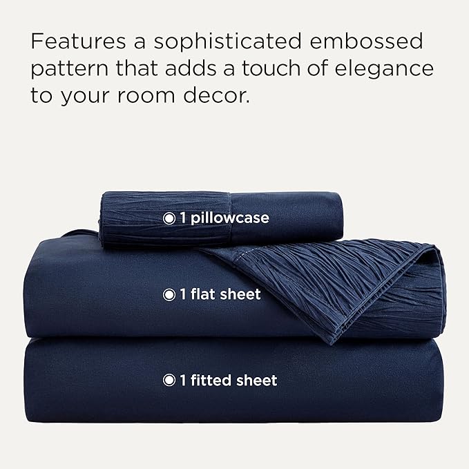 Bedsure Twin XL Sheet Sets Dorm Bedding - 3 Pieces Soft Extra Long Twin Sheets, Hotel Luxury, Easy Care Microfiber for Women, Men, Navy