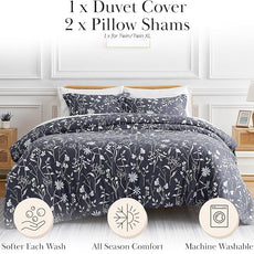 Southshore Fine Living, Inc. Floral Duvet Cover Twin XL Set - Premium Quality Microfiber Twin Bedding Sets, Easy Care - 1 Duvet Cover, 1 Sham - Secret Meadow Blue
