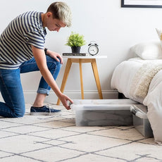 IRIS USA 40 Qt Plastic Under Bed Storage Nestable Organizer Bin Container with Secure Lids and Durable Buckles, 3-Pack, Under Bed Storage Containers for Clothes Shoes Bedding, Black/Clear