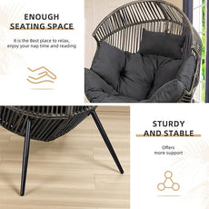 Vongrasig Comfy Wicker Egg Chair, Soft Thick Cushion Rattan Lounge Chair, High Capacity Steel Frame, Reading Chair for Living Room, Bedroom, Dorm Rooms (Black/Rattan)