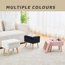Wimarsbon Storage Ottoman,Soft Faux Fur Footstool with Padded Seat, Small Reading Vanity Chair, Footrest with Wood Tray for Couch, Mini Coffee Table or Display Stand (Cream, Rectangular Storage)