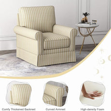 INZOY Swivel Accent Chair Linen Mid Century Modern Chair, Comfy Swivel Barrel Reading Chair, Upholstered Square Chair for Living Room Bedroom Small Spaces, Fully Assembled, Brown Stripe