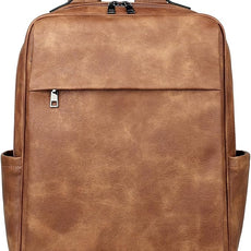 MASINTOR 15.6 inch PU Leather Laptop Backpack Purse for Women, Large College Casual Backpack Travel Bag Mocha Brown