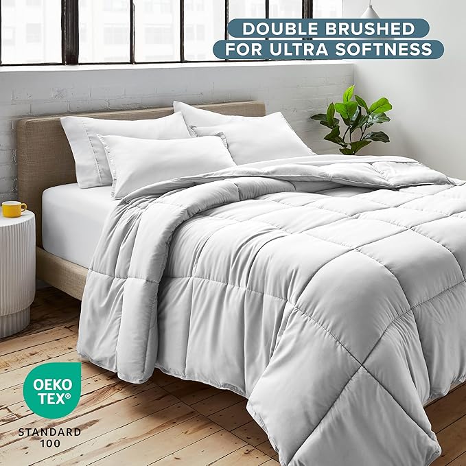 Bare Home Comforter Set - Oversized Queen Size - Ultra-Soft - Goose Down Alternative - Premium 1800 Series - All Season Warmth (Oversized Queen, Cloud Grey)