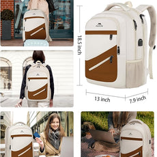 MATEIN 17.3 Inch Womens Laptop Backpack, Water Resistant Work Business Backpack with Multiple Pockets Fits 17 Inch Computer Notebook, Spacious Commute Bag TSA Approved and Comfortable, Beige Brown