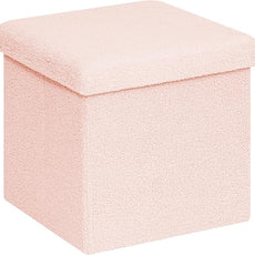 PINPLUS Storage Ottoman Cube Square Shaped Ottomans with Storage Foot Stool Footrest for Lving Room Boucle Ottoman Seat for Dorm Room,Faux Teddy Fur Pink,15