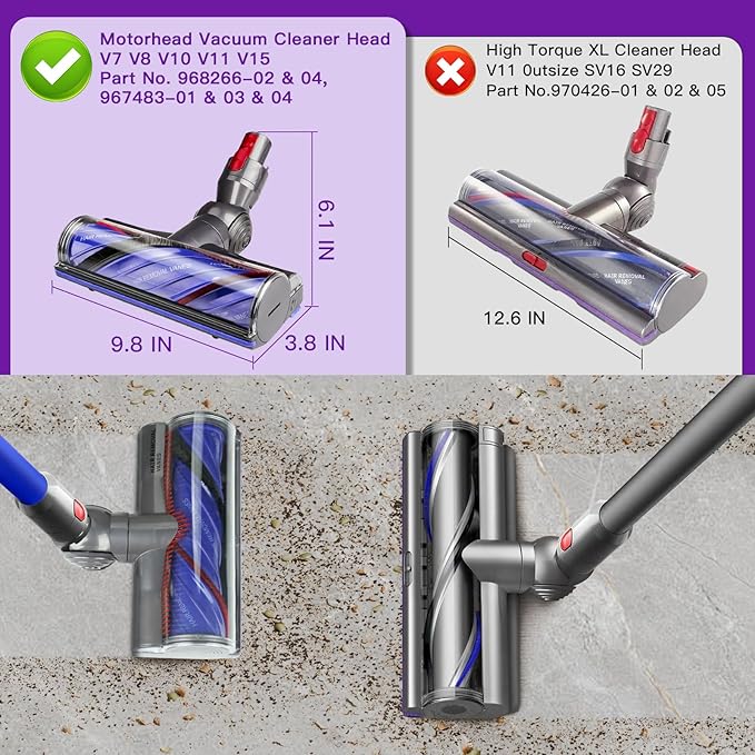Lemige V8 V11 Vacuum Attachments Head Replacement Parts for Dyson V7 V8 V11 V15 Animal V10 Cyclone Cordless Vacuum Cleaner, Upgrade Anti-Tangle Quick Release Motor-Head Brush Roller with Power Suction