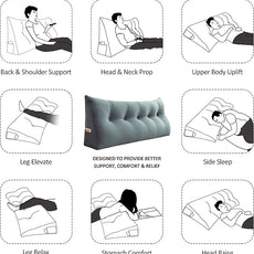 Johnear Wedge Headboard Large Bolster Pillow Reading Pillows for Sitting in Bed Adult， Velvet Triangular Cushion Backrest Lumbar Back Support Upholstered Daybed Sit Up Book Pillows（Lightgray, King）