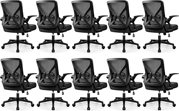 FelixKing Office Chair - Ergonomic Desk Chair Breathable Mesh Task with Wheels and Lumbar Support Home Desk Office Chairs with Flip up Armrest Rolling Swivel for Home Computer Black Pack of 10
