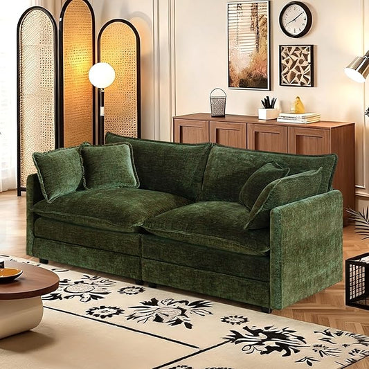 SoarFlash Chenille Sectional Sofa, Comfy Modular Loveseat Sofa, Modern 2-Seat Couch Deep Seat Sofa Set for Living Room,Green