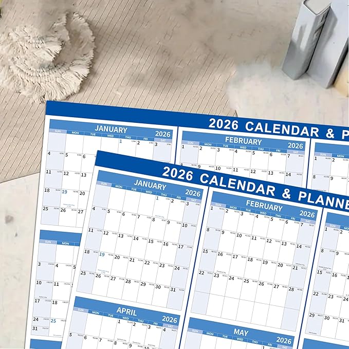 22.7" x 34.72" 2026 Wall Calendar, Folded Wet & Dry Erase Wall Calendar 12 Month, Yearly Laminated Wall Calendars, Reversible Annual Planner, Horizontal/Vertical, with Julian Dates