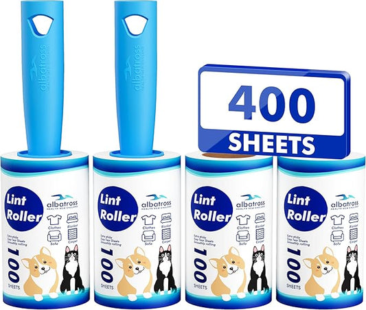 Extra Sticky Lint Roller, Mega Value Set 400 Sheets for Pet Hair Removal, Dog and Cat Lint Remover for Clothes, Furniture, Carpet