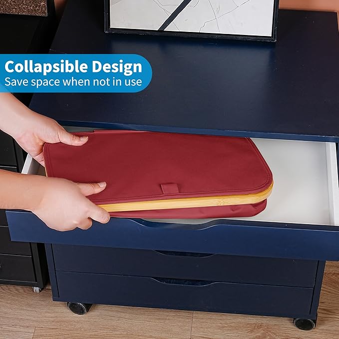 efluky Slim Laundry Basket with Lid, Narrow Laundry Hamper with Removable Bag, Skinny Dirty Clothes Basket with Bamboo Handles for Bathroom, Bedroom & Laundry Room, 75L Burgundy