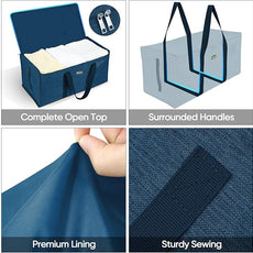 BALEINE Extra Large Storage Tote with Zippers & Carrying Handles, Heavy-Duty Oxford Fabric Moving Bags for Laundry, Space Saving, Storage, Denim Blue