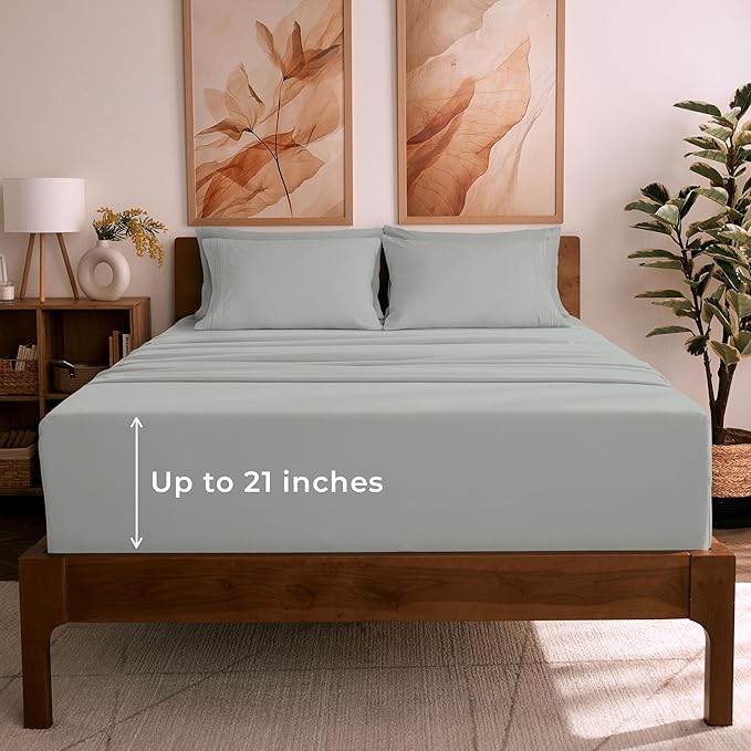 Mellanni King Sheet Set - 6-Piece Iconic Collection Bedding, (Including 4 Pillowcases), 21-Inch Extra Deep Pocket, Easy Care, Ultra Soft, Cooling Sheets, Brushed Microfiber - Spa Mint