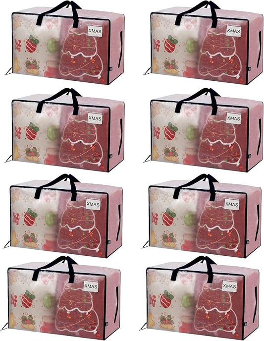 VENO 8 Pack Moving Bags and Large Christmas Decoration Storage Bins with lids. Alternative to Moving Boxes, Packing Supplies for College. Heavy Duty Totes (Clear, 8 Pack)
