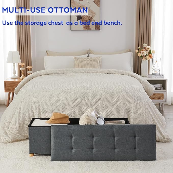 BRIAN & DANY 43 Inches Folding Storage Ottoman Bench, Ottoman with Storage Bench for Bedroom, Living Room, Entryway, Foot Rest with Legs, Dark Gery