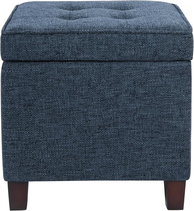 HomePop Square Tufted Storage Ottoman - Textured Navy, Small