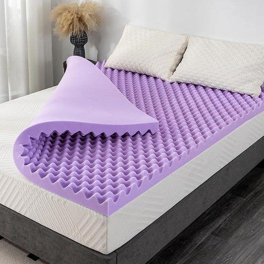 2 Inch Egg Crate King Memory Foam Mattress Topper, Lavender Scent Gel Infused Foam Mattress Topper for Pressure Relief, CertiPUR-US Certified King Bed Topper, Purple, 76"×80"