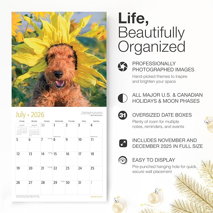 RED EMBER Airedale Terriers 2026 Wall Calendar 12 Month | 12" x 24" Open | Thick & Sturdy Paper | Holiday Gift | Cute Puppy Dog Calendar 2026