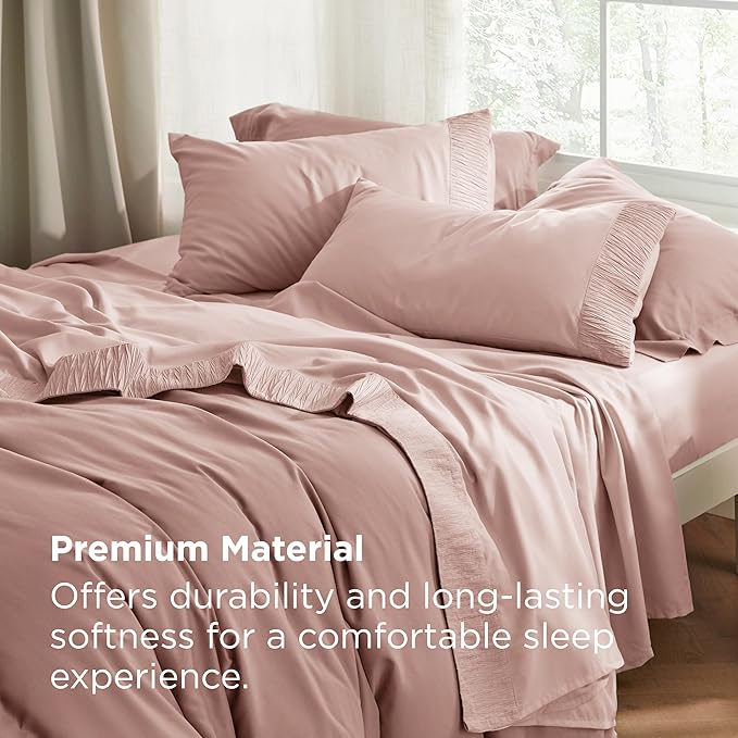 Bedsure California King Sheet Sets - 4 Pieces Soft Cal King Sheets - Breathable & Cooling - Hotel Luxury - Easy Care Polyester Microfiber Bedding for Women, Men, Dusty Pink