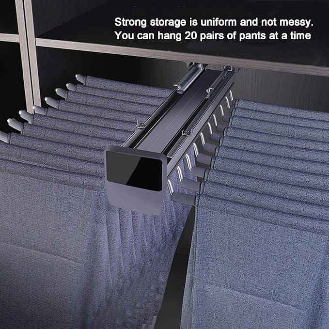 Pull Out Pants Rack16 Arms Steel Slid Pant Rack Pull Out Trousers Rack Pants Hanger Bar Clothes Organizers Load 35lbs Sizes L 13.77in, h 4.33 in w 24.8in