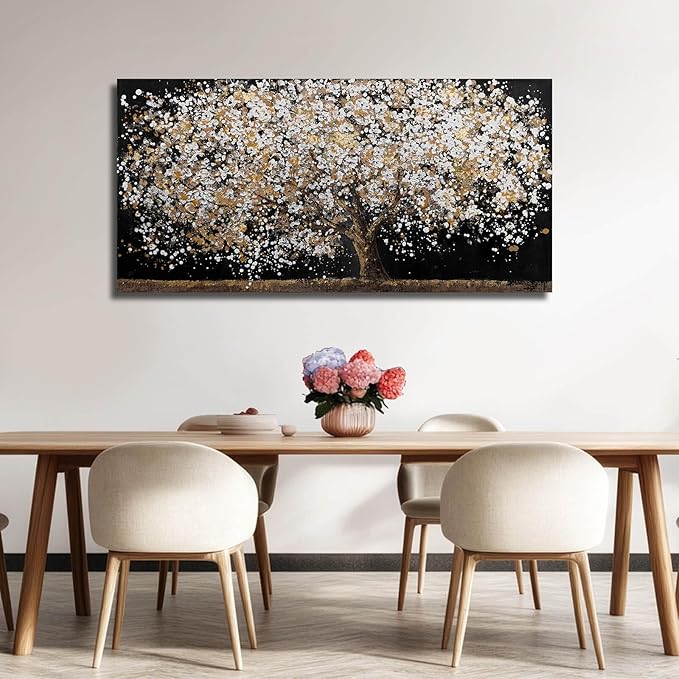 Gold Wall Decor Black Art Tree Wall Art for Living Room Canvas Painting Canvas Pistures Framed Modern Artwork for Home Kitchen 24"x48"