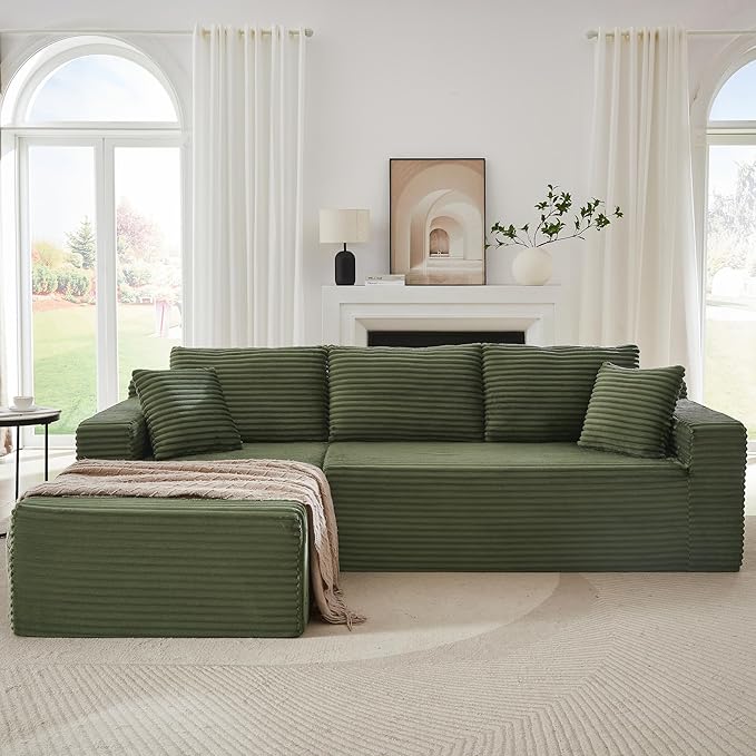 105''Sectional Cloud Couch with L Shaped Chaise,Modern Modular Sectional Sofa,Comfy Sectional Couches for Living Room,Bedroom,Apartment (Green, 105''W Left Facing Chaise)