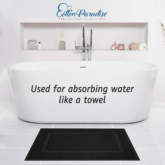 Cotton Paradise 100% Cotton Bath Mats for Bathroom Floor Set of 2 Pack, 20x34 Soft Absorbent Washable Quick Dry Tub Bathmat, Black Towel Bath Mat