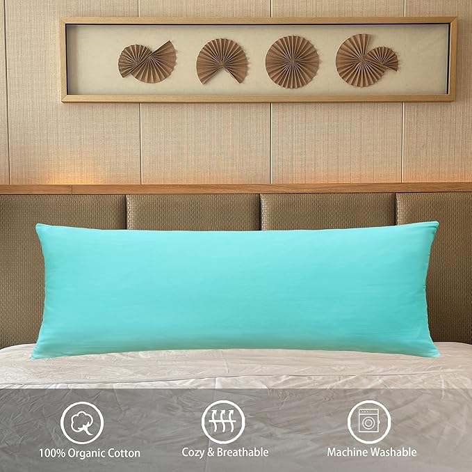 iMaylex Soft 100% Egyptian Cotton Zipper Pillow Case, Cozy and Lightweight Pillowcase, Easy Care, Cyan, Body, 20'' x 48''